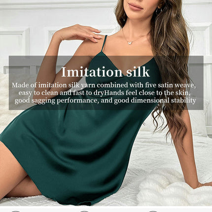 Satin Nightgown Imitation Silk Full Slip Dress Woman Sleepwear Lingerie Dress Silk Mini Slip Chemise Nightgown