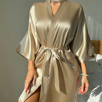 Women's Imitation Silk Satin Robe Bride & Bridesmaid Wedding Party Bathrobe Short Kimono Gown