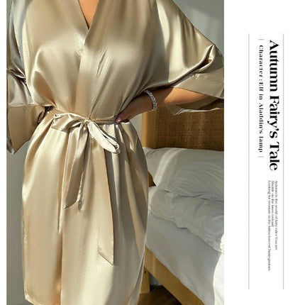 Women's Imitation Silk Satin Robe Bride & Bridesmaid Wedding Party Bathrobe Short Kimono Gown