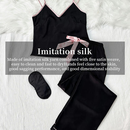 Imitation Ice Silk Women's Suspender Pants Pajamas Set Casual Loose Sleeveless Home Clothes