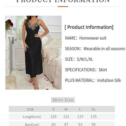 Womens Satin Nightgown Long Slip Sleep Dress Imitation Silk Flowers Embroidered V Neck Nightgowns