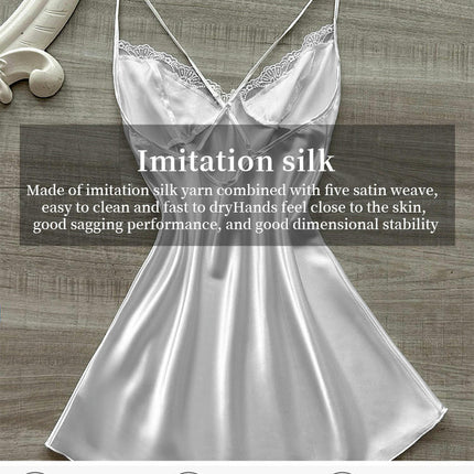 Lingerie for Women Suspenders Lace Chemise Nightgown Satin Babydoll Dress Imitation Silk Slip Nightwear