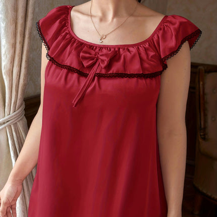 Imitation Silk Ruffle Sleeve Long Dress-Large Size Loose Nightdress Women