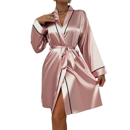 Womens Imitation Silk Robe Satin Bathrobe Sleepwear Wedding For Bridal Bride Bridesmaid Robes