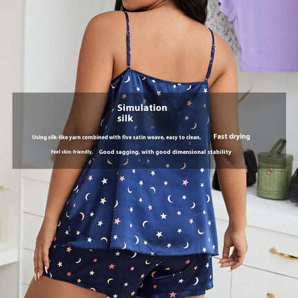 Plus Size Imitation Silk Sexy Pajama Set Backless Camisole and Shorts 2-Piece Set