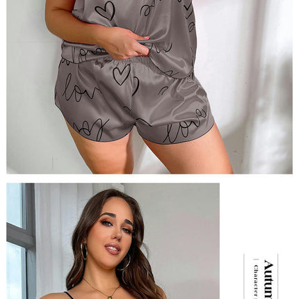 Women Imitation Silk Pajamas Shorts Set 2 Piece English Letter Camisole Shorts Pajamas Set