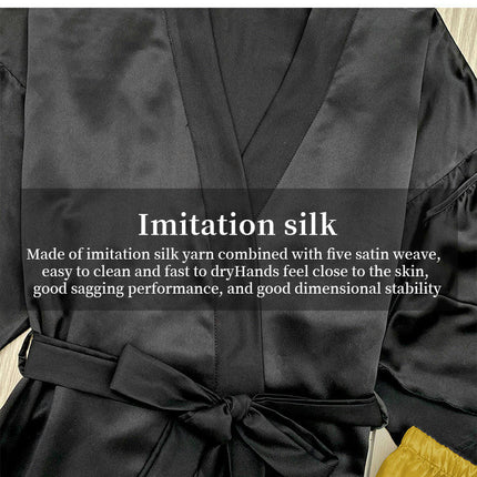 Imitation Silk Women's Nightgown - Summer Mid-Length Sexy Lace-up Bathrobe 3-piece Set