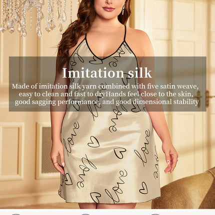 Women's Imitation Ice Silk Suspender Dress Sexy Backless Imitation Silk Printed Nightdress