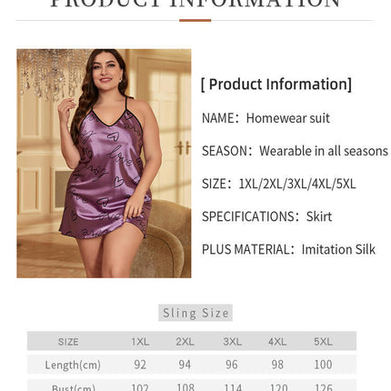 Women's Imitation Ice Silk Suspender Dress Sexy Backless Imitation Silk Printed Nightdress