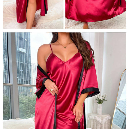 Women's Large Size Imitation Silk Pajama Set 2 Piece Lingerie Set Scarf Neck Suspender Pajama Set