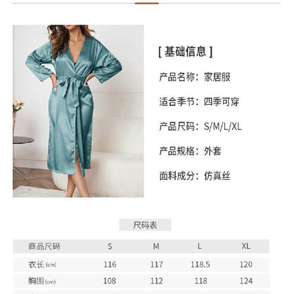 Women's Pajamas Simulation Silk Nightgown Long Sleeve Casual Lace-up Bathrobe