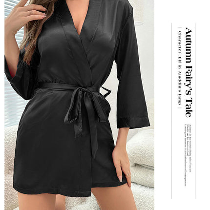 Women's Imitation Silk Robes for Bride Bridesmaid Short Satin Bathrobe Wedding Party Silky Loungewear