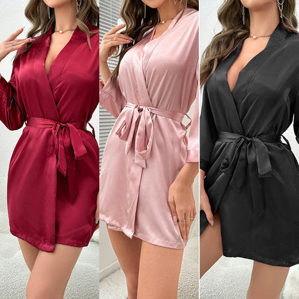 Women's Imitation Silk Robes for Bride Bridesmaid Short Satin Bathrobe Wedding Party Silky Loungewear