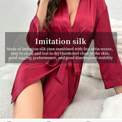 Women's Imitation Silk Robes for Bride Bridesmaid Short Satin Bathrobe Wedding Party Silky Loungewear