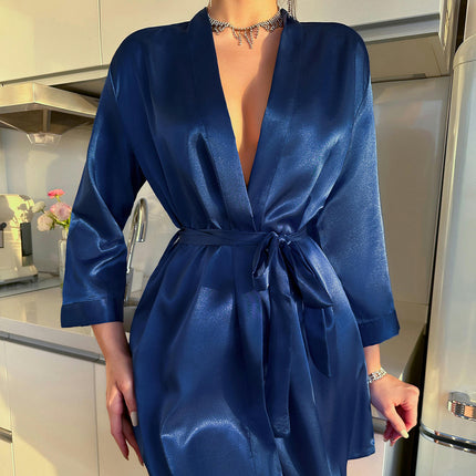 Women's Imitation Silk Robes for Bride Bridesmaid Short Satin Bathrobe Wedding Party Silky Loungewear