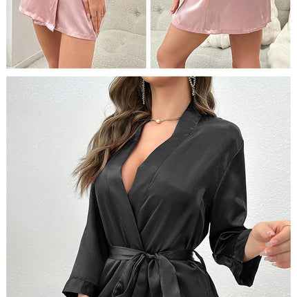 Women's Imitation Silk Robes for Bride Bridesmaid Short Satin Bathrobe Wedding Party Silky Loungewear