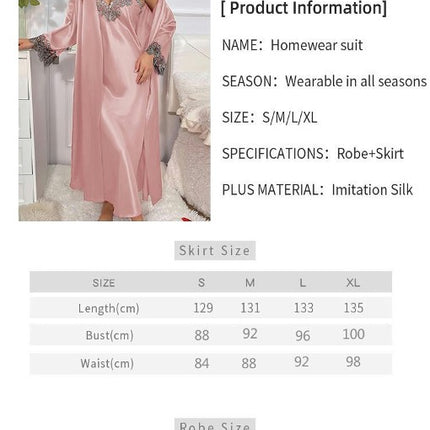 Women's Long Suspender Dress Nightgown 2-piece Set-Imitation Silk  Lace-up Sexy Pajamas Home Clothes