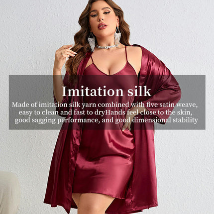 Women's Imitation Silk Suspender Dress Kimono Bathrobe 2-Piece Set Bridesmaid Bridal Party Robe 3/4 Sleeves