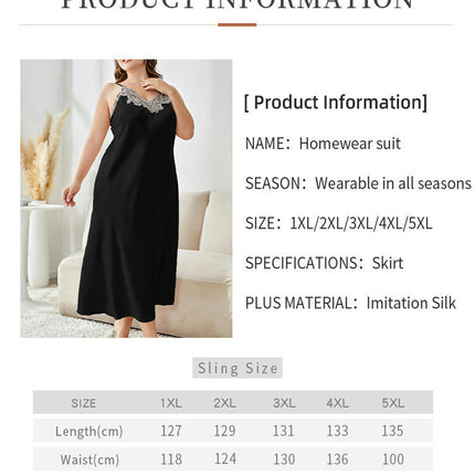 Women Imitation Silk Lingerie V Neck Nightwear Satin Sleepwear Lace Chemise Long skirt