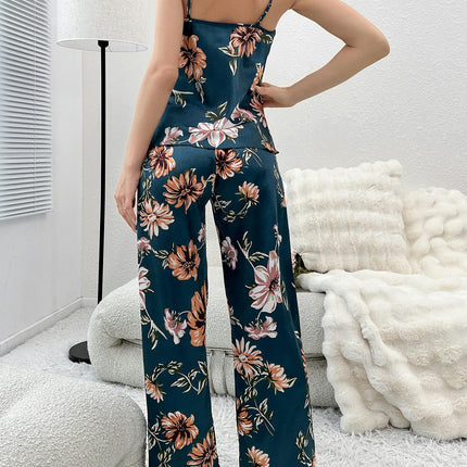 Womens Imitation Silk Satin Pajamas Set 2 Pcs Pj Sets Bridesmaid Pjs Cami Top and Long Pants