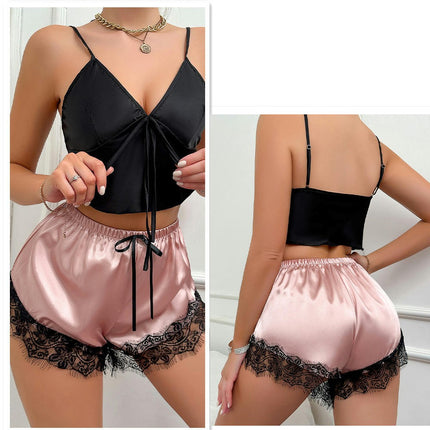 Women's Suspender Bellyband Shorts Set Imitation Ice Silk Backless Pajamas Set