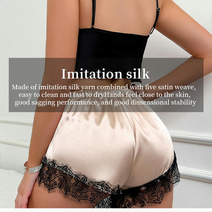 Women's Suspender Bellyband Shorts Set Imitation Ice Silk Backless Pajamas Set