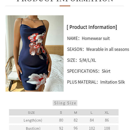 Women Imitation Silk Lingerie V Neck Nightwear Satin Sleepwear Flower Prints Chemise Mini Teddy