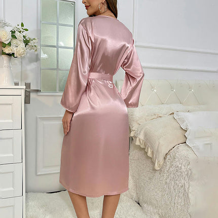 Women's Long Imitation Silk Robes Lightweight Long Satin Robes Full Length Sleepwear Dressing