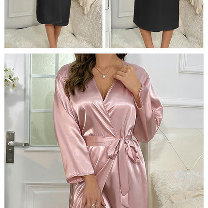 Women's Long Imitation Silk Robes Lightweight Long Satin Robes Full Length Sleepwear Dressing