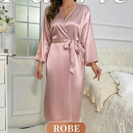 Women's Long Imitation Silk Robes Lightweight Long Satin Robes Full Length Sleepwear Dressing