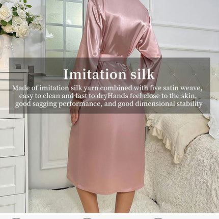 Women's Long Imitation Silk Robes Lightweight Long Satin Robes Full Length Sleepwear Dressing