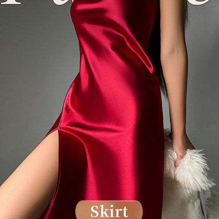 Women's Imitation Silk Lingerie Satin Chemise Side Slit Nightgown Full Slips Sleepwear