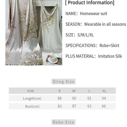 Sleepwear Women's Imitation Silk Nightgown with Robes Set 2 Piece Sexy Lace Cami Nightwear