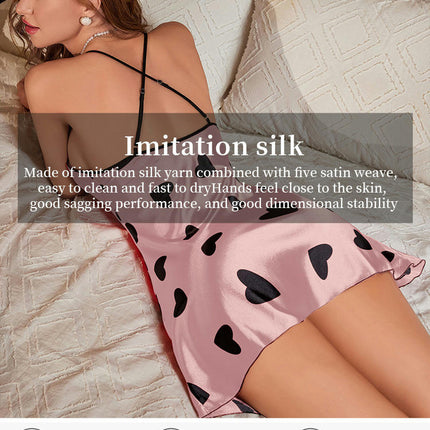 Women's Imitation Silk Nightgown Sexy Pajamas Lingerie Dress Mini Suspender Nightdress