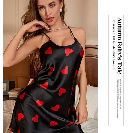 Women's Imitation Silk Nightgown Sexy Pajamas Lingerie Dress Mini Suspender Nightdress