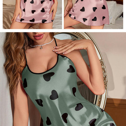 Women's Imitation Silk Nightgown Sexy Pajamas Lingerie Dress Mini Suspender Nightdress