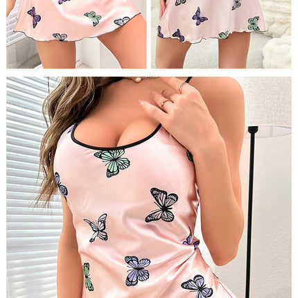 Women's Butterfly Suspender Dress-Sexy Imitation Silk Backless Suspender Dress