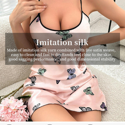 Women's Butterfly Suspender Dress-Sexy Imitation Silk Backless Suspender Dress