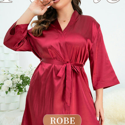 Women's Imitation Silk Robes Bride Bridesmaid Kimono Satin Bathrobe V Neck Sleepwear with 3/4 Sleeve