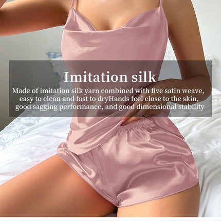 Imitation Silk for Women Satin Pajamas Set Lingerie Camisole Pajamas Cami Shorts Set Nightwear