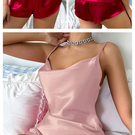 Imitation Silk for Women Satin Pajamas Set Lingerie Camisole Pajamas Cami Shorts Set Nightwear