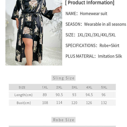 Women's Imitation Silk Floral Satin Kimono Robe and Nightgown Set with Camisole 2 Piece Sleepwear