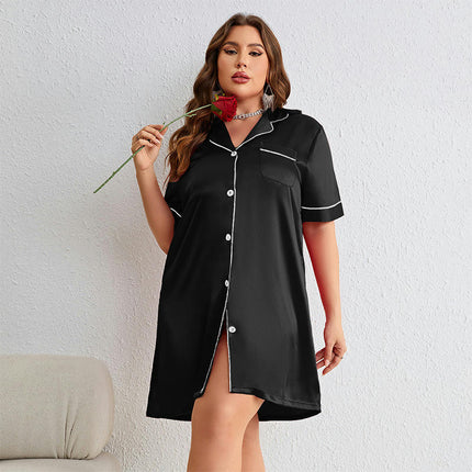 Women's Plus Size Pajamas - Imitation Silk Long Sleeve Button Cardigan Dress