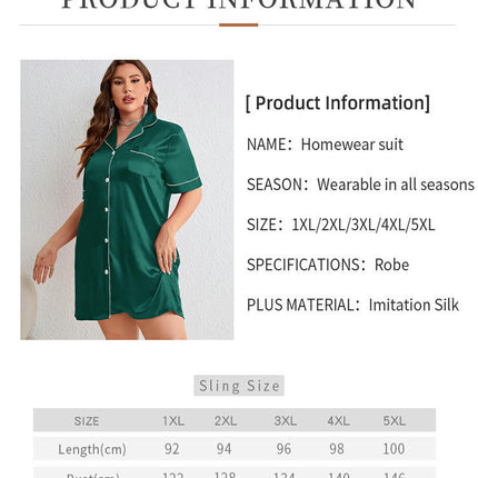 Women's Plus Size Pajamas - Imitation Silk Long Sleeve Button Cardigan Dress