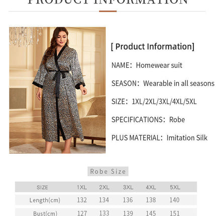 Women's Imitation Silk Large Size Leopard Print Nightgown Cardigan Lace-up Bathrobe Pajamas