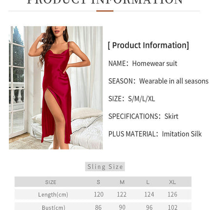 Women's Imitation Silk Suspender Skirt Breathable Sexy Pajamas Backless Slit Suspender Long Skirt