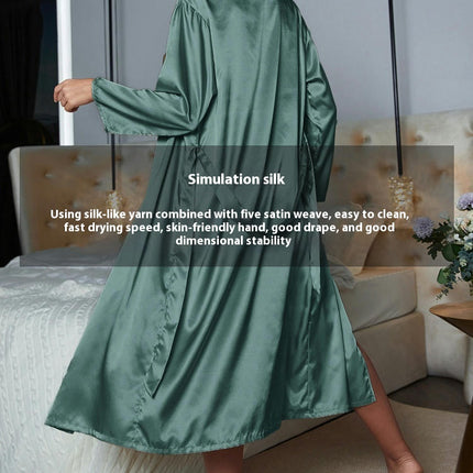 Women's Imitation Silk Robes 2 Piece Set Sexy Camisole Soft Sleepwear Silky Kimono Nightgown