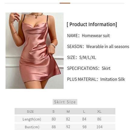 Women's Short Butterfly Back Suspender Dress Simulation Silk Thin Dress Nightgown