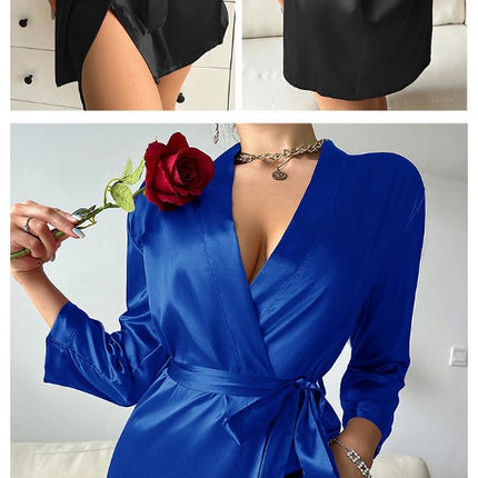 Women's Imitation Silk Satin Robe Bride & Bridesmaid Wedding Party Bathrobe Long Sleeves Short