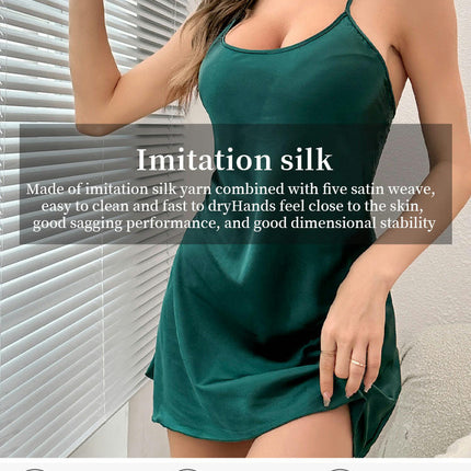 Women's Imitation Ice Silk Nightgown Satin Sleep Dress Sleeveless Sleepwear Mini Slip Chemise